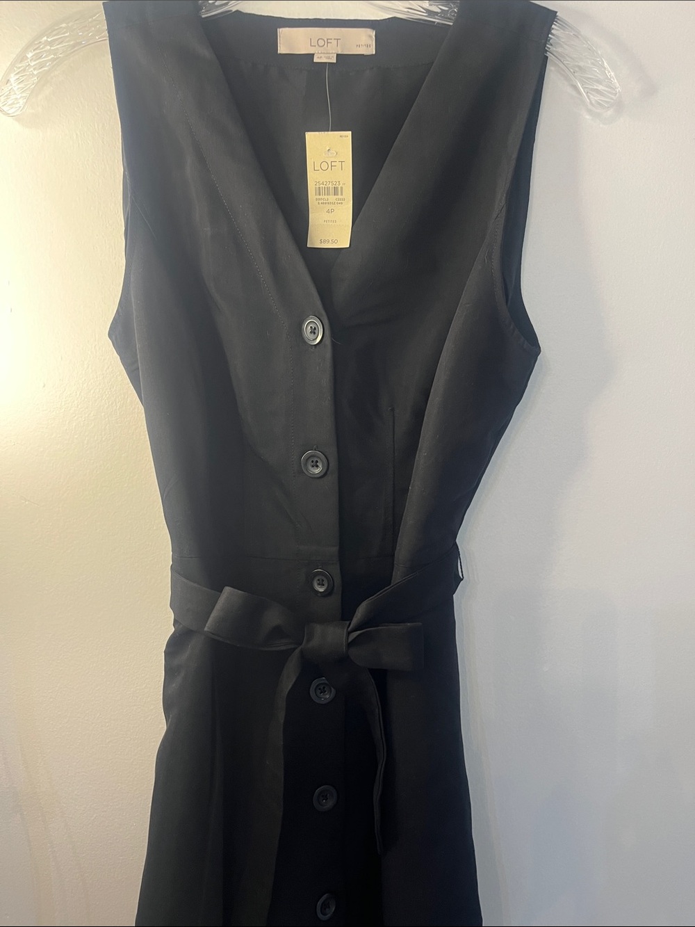 NET LOFT Black Sleeveless Button-Front Tie-Waist Dress Sz 4P